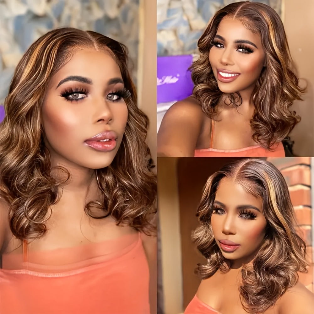 Lace Front Wig Human Hair Body Wave Bob with 13x4 HD Lace, 4/27 Ombre and 10-16in Length Choices — image 4
