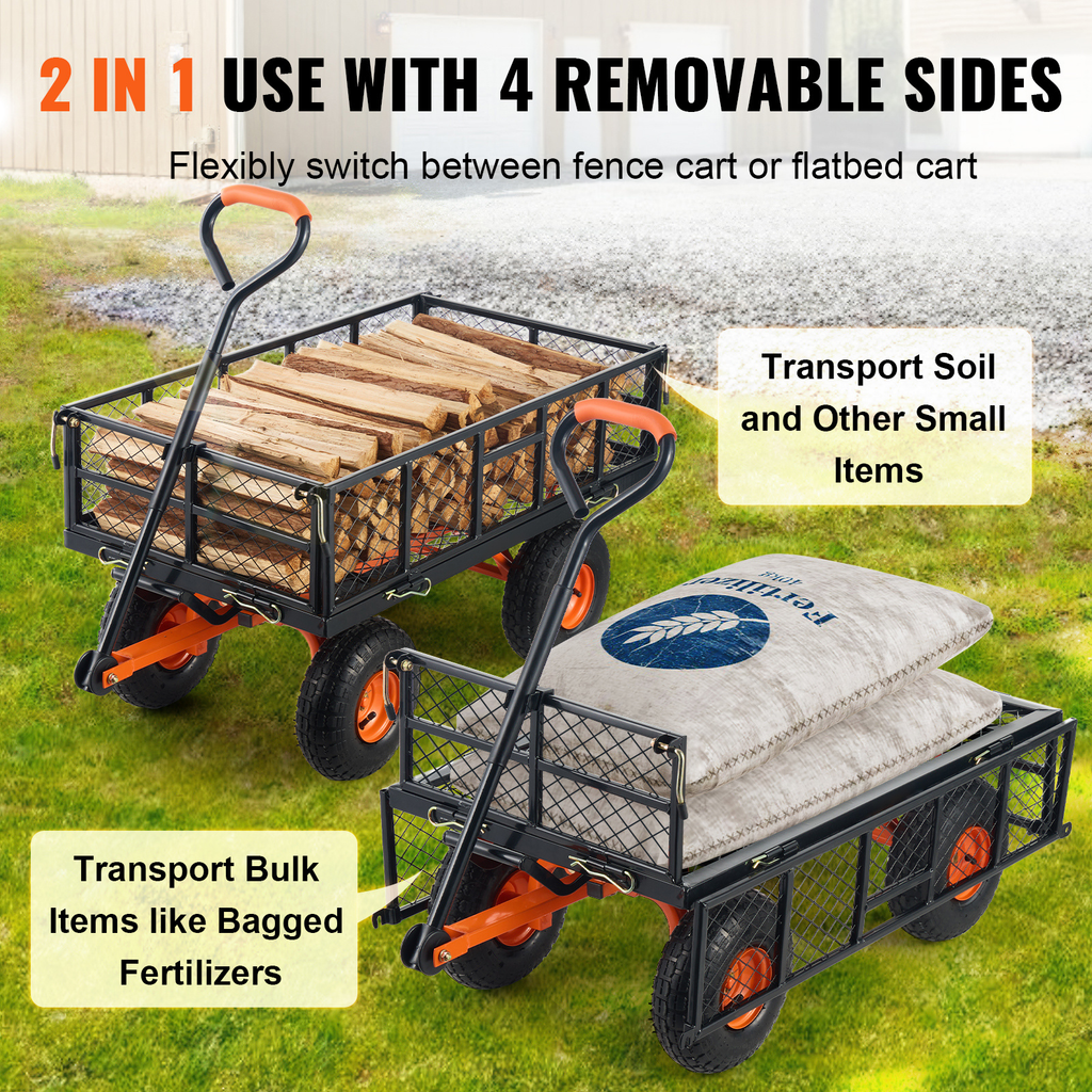 Garden Dump Cart Convertible Flatbed Utility Wheelbarrow with 2-in-1 Handle, Removable Side Panels — image 24