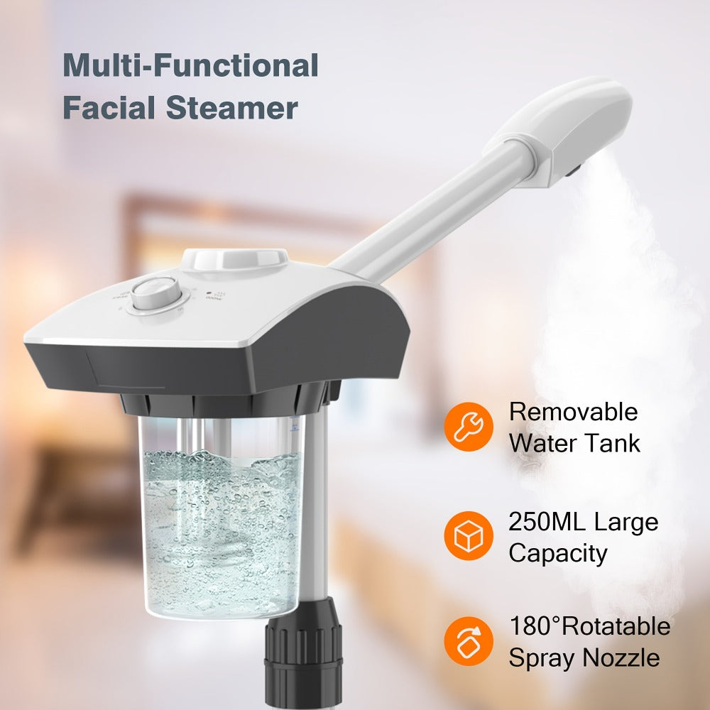 Rolling Facial Steamer with White Five-Wheel Stand, Removable 250 ml Tank and Preset Timer Controls — image 7