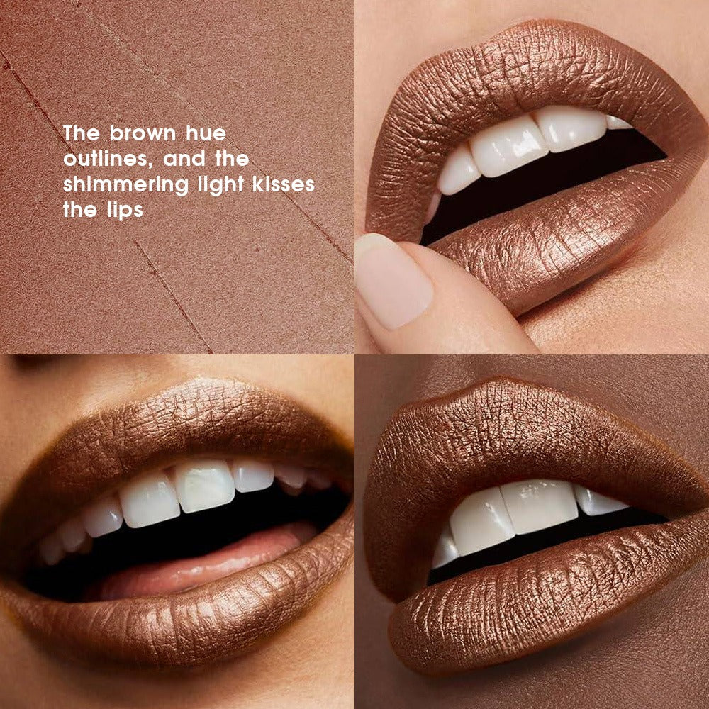 Golden Lipstick Set with Lip Liner Pencil 2 Piece, Brown Shimmer Lipstick and Nude Lip Liner — image 7