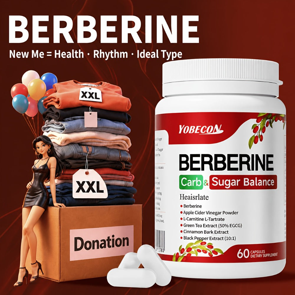 Dietary Supplement Berberine Capsules with Apple Cider Vinegar, Cinnamon and Green Tea, 60 Count — image 1