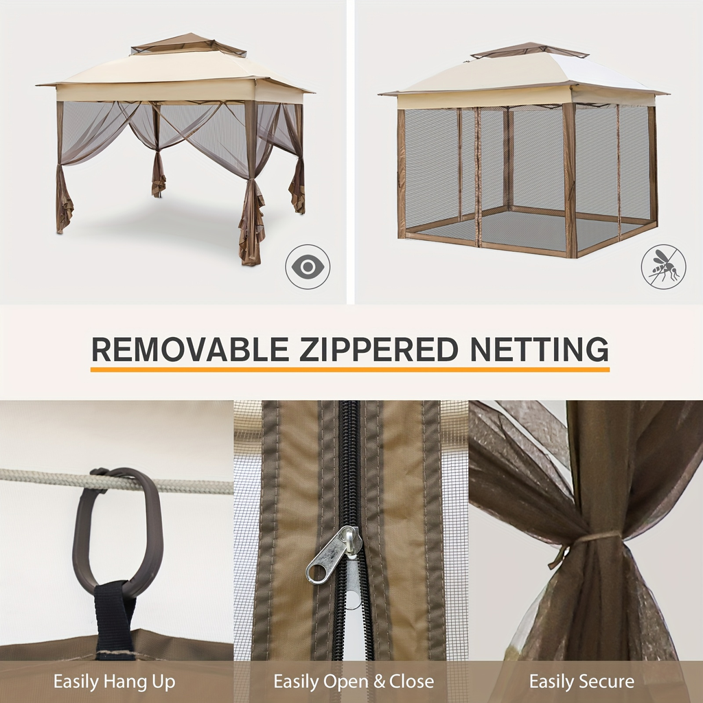 Instant Gazebo Tent 11x11 FT Mosquito Netting No Assembly Required for Garden, Yard and Pest Management — image 21