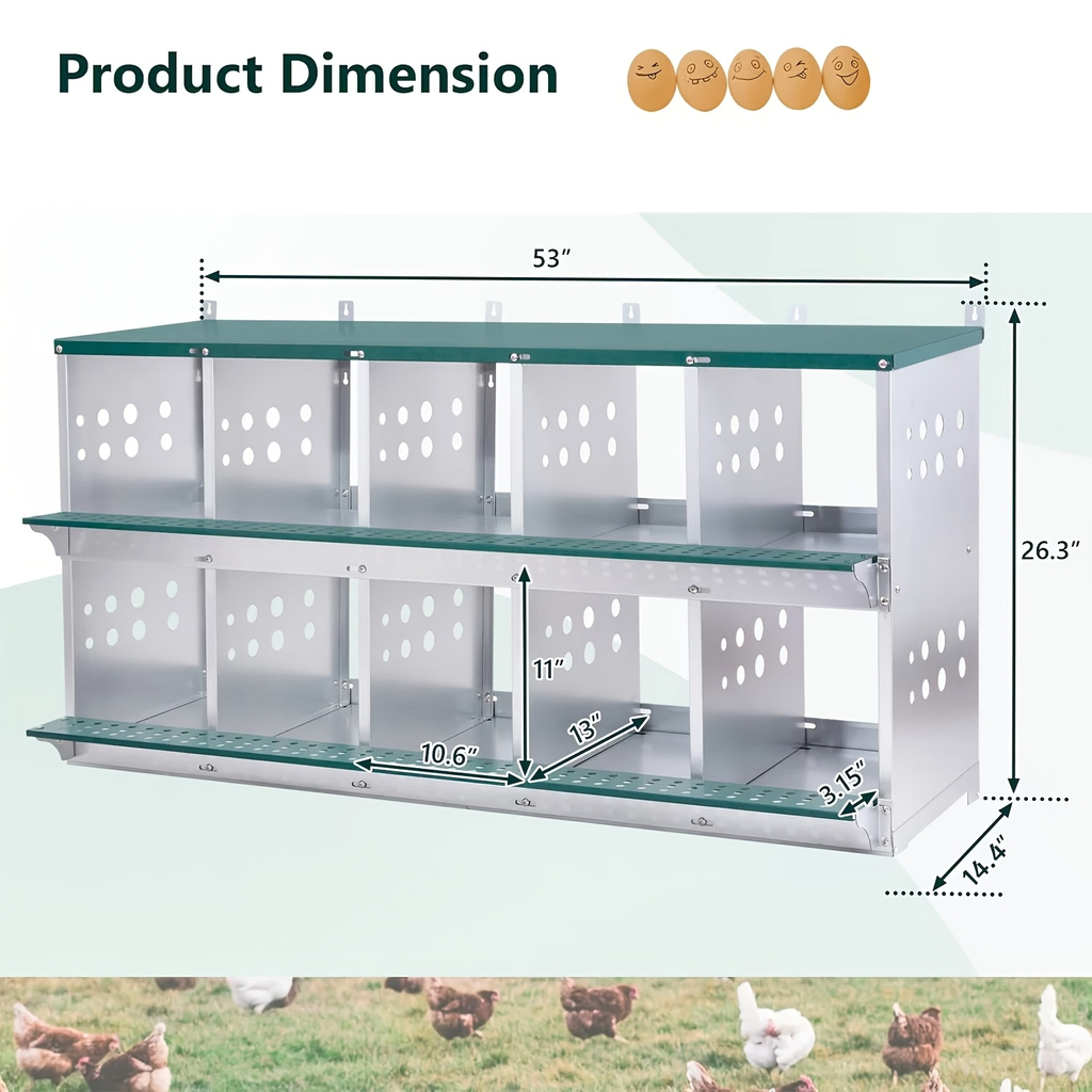 Metal Chicken Nesting Box Galvanized Steel 3-10 Compartment Roll-Away — image 14