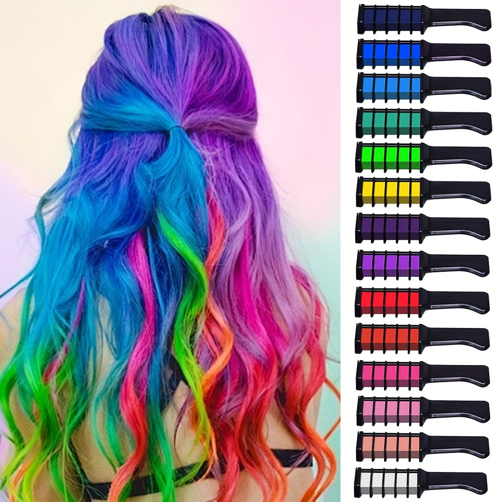 Temporary Hair Chalk Comb Set 14 Colors, Hair Color Sticks with Plant-Based Squalane & Glycerin, Vibrant Streaks for Parties 
