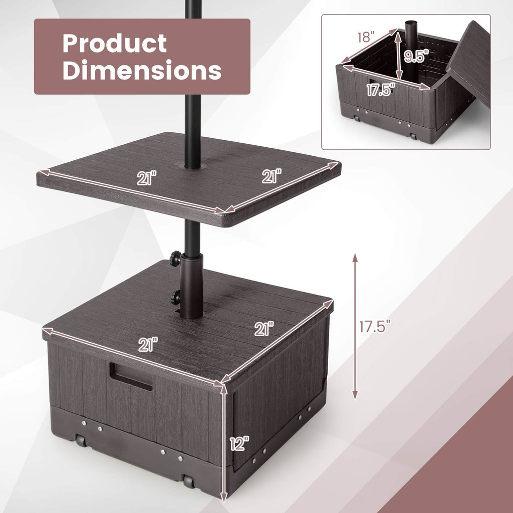 Patio Umbrella Base 3-in-1 Fillable with Table Tray & Planter Box Wheeled Stand Fits 1.5"/1.9" Poles for Garden, Patio and Ya