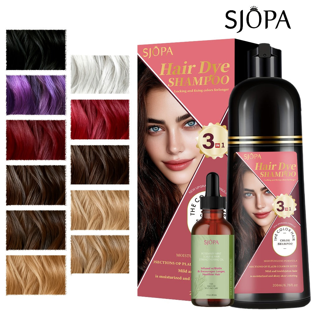 Hair Color Shampoo, SJOPA 3-in-1 Bottle-and-Dropper Set with 10 Rose, Brown, Purple and Black Color Options — image 12