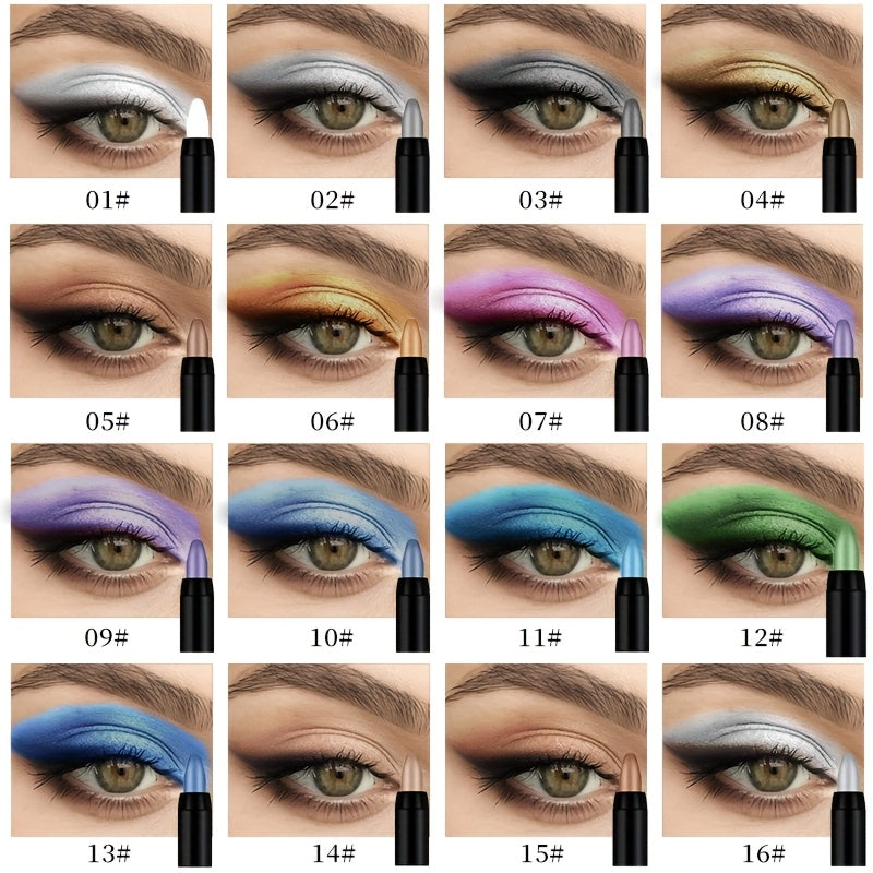Gel Eyeshadow Stick Pencil Set 16 Colors Pearl Shimmer Matte Blendable Eye Makeup Crayons, for Makeup, Travel and Everyday Va