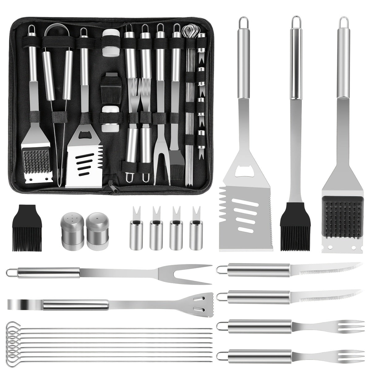 15- or 24-Piece BBQ Tool Set with Spatula, Tongs, Forks, Skewers, Brushes and Carry Case Pictured — image 1