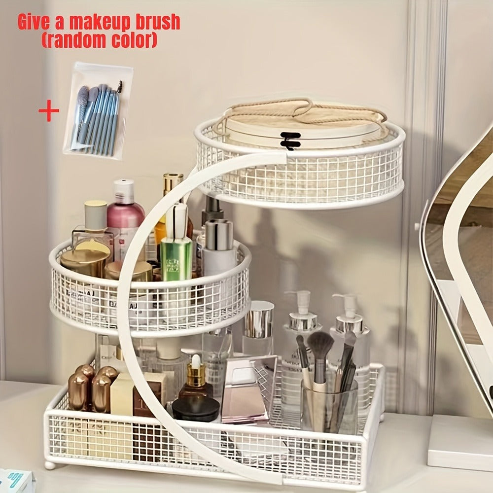 Lightweight Metal Cosmetic Storage Rack with Makeup Brushes Included No-Installation Countertop Organizer for Bathroom Dresse