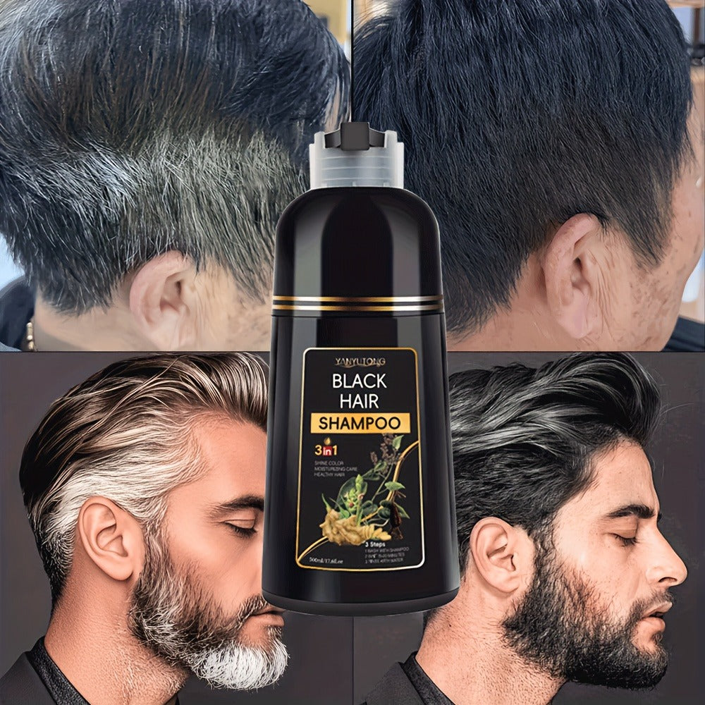 Hair Color Shampoo, YANYUTONG 3-in-1 Black Hair and Beard Color in One 500ml Labeled Pump Bottle — image 2