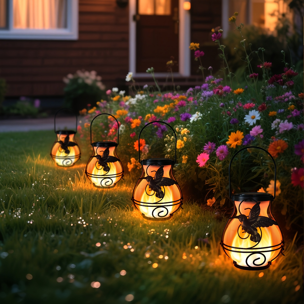 Solar Outdoor Lights Hummingbird Flickering Flame Hanging Lanterns, IP44, 2- or 4-Pack for Yard Decor — image 9