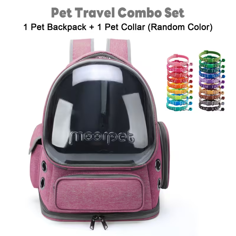 Dome-Window Pet Carrier Backpack and Collar Set with Mesh Panels in Five Source-Labeled Color Options — image 11
