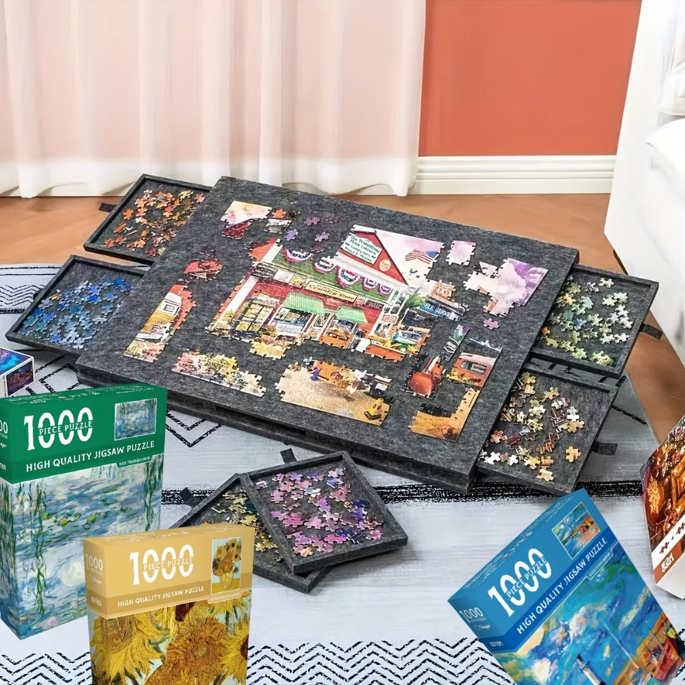 Portable Puzzle Board with Anti-Slip Surface, Fits 1000 & 1500 Piece Puzzles, Jigsaw Puzzle Table for Storage & Family Game N