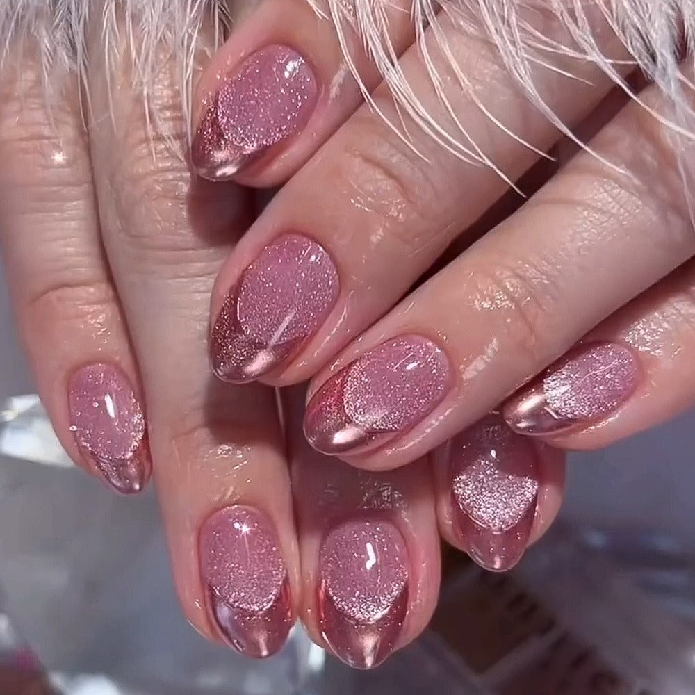 Press On Nails 96-Piece Almond Four-Pack Ice Pink Gradient Flower Butterfly Glossy Full-Cover Set — image 5