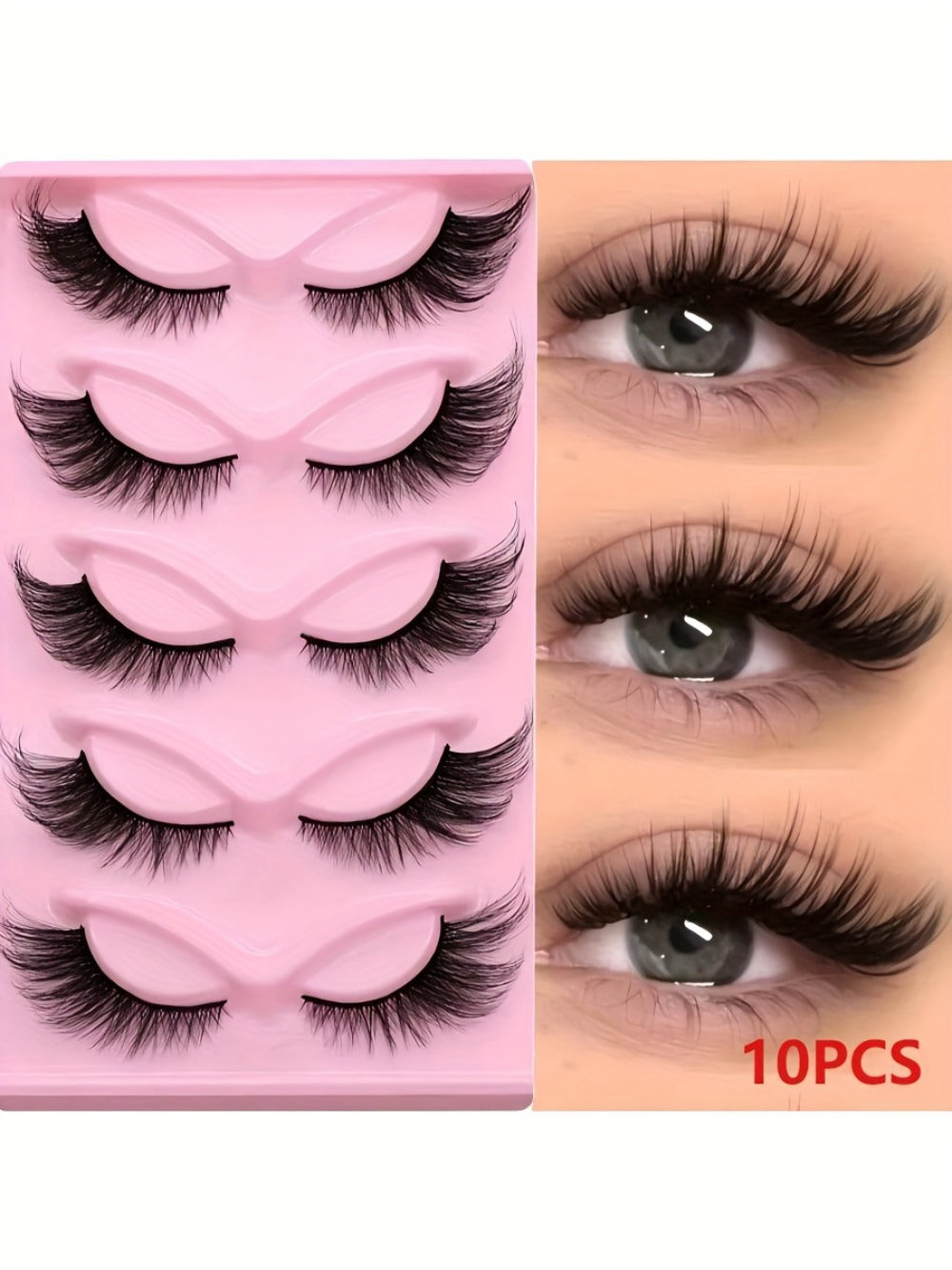 Wispy Cat-Eye False Eyelashes, 30-Piece Pack with Clear Bands in Stacked Pink Storage Trays — image 11