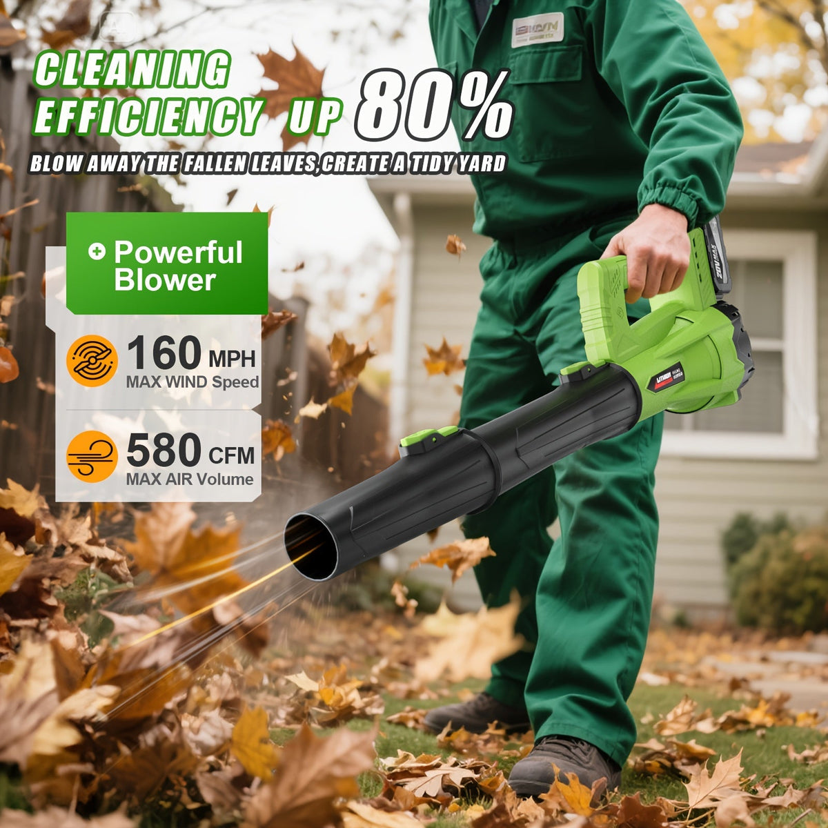 Cordless Leaf Blower, Battery Powered Lawn Yard Snow Pet Hair for Garden, Patio and Yard Use — image 9