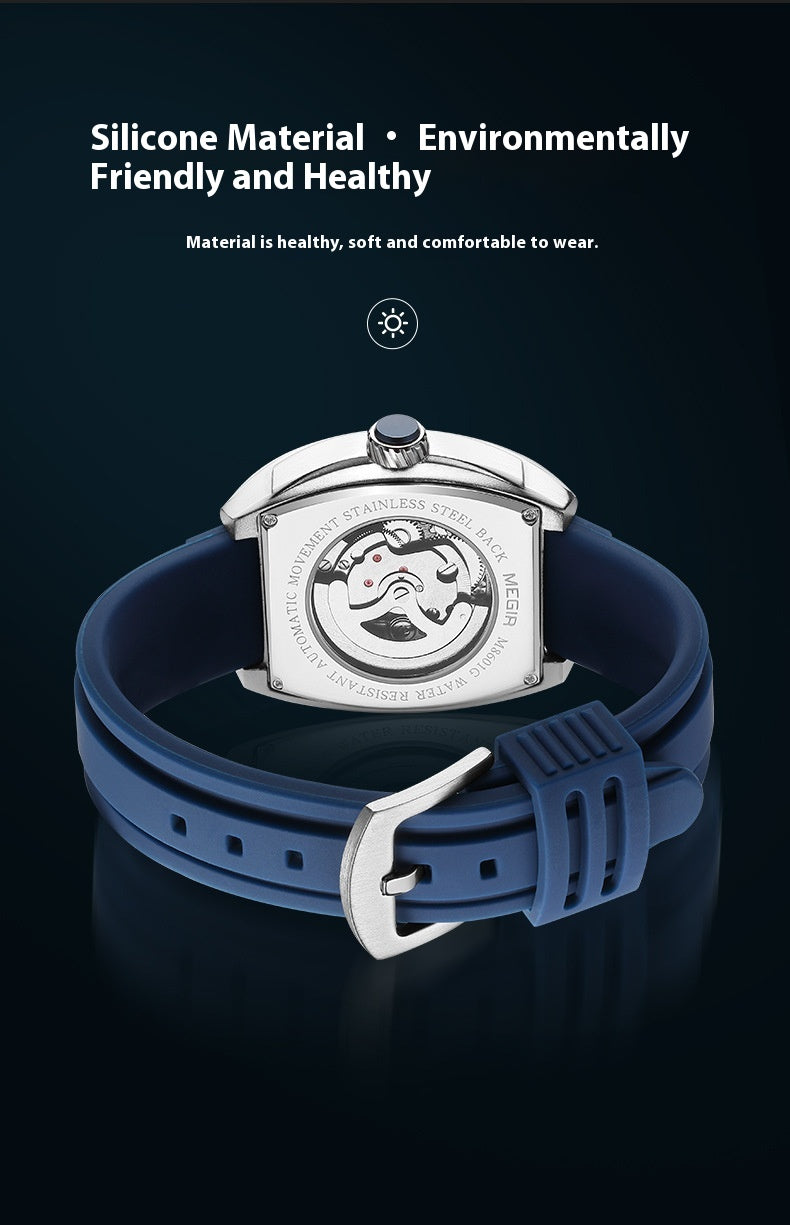 Men's Wine Barrel Type Mechanical Watch Silicone Tape