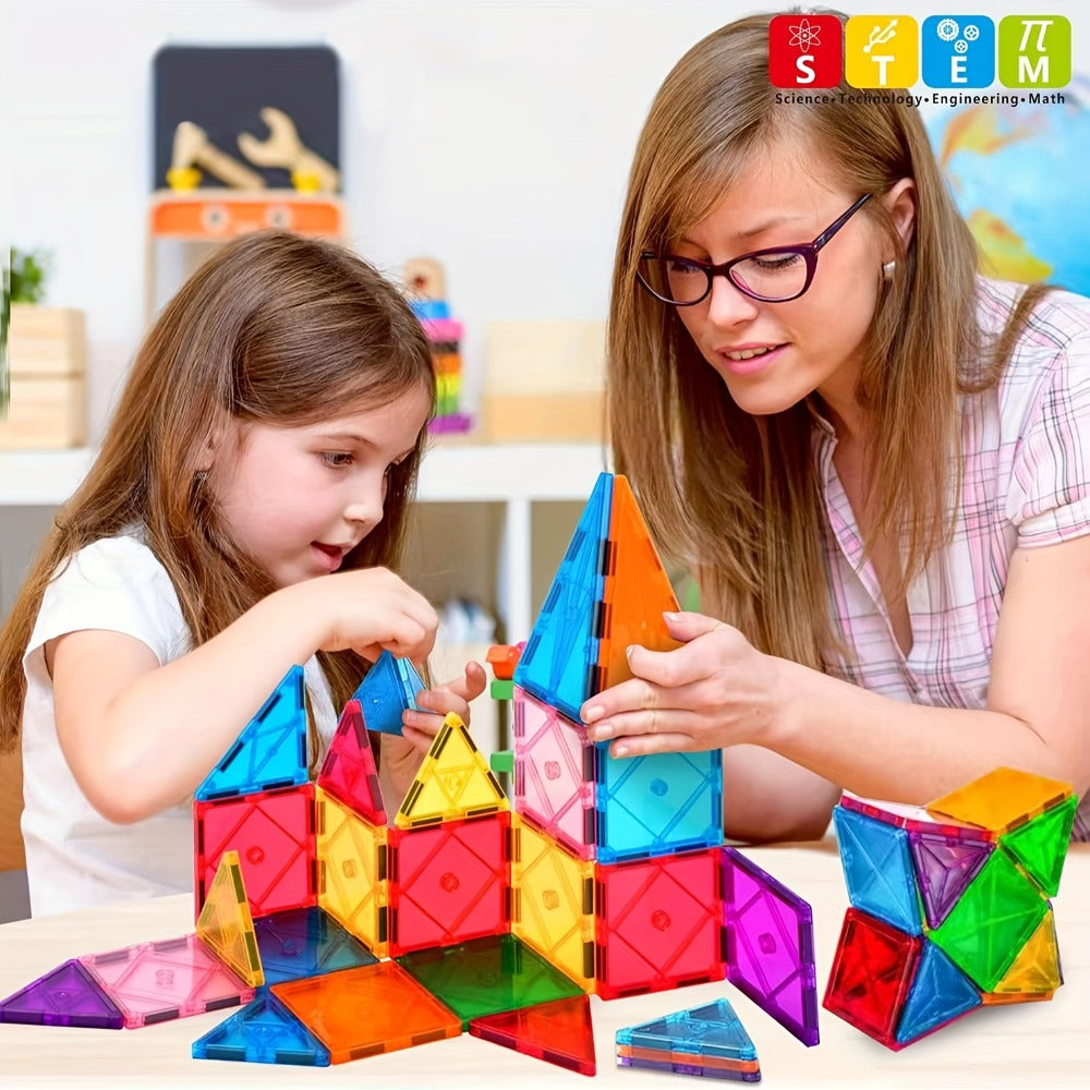 Magnetic Tiles 34-Piece Translucent Starter Building Set with Squares, Triangles, Gates and Window Shapes — image 4