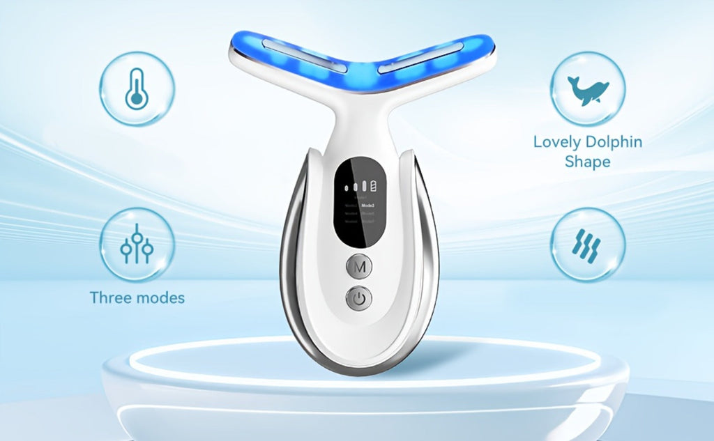 Face & Neck Massager 7-in-1 LED Light Therapy USB Rechargeable - Multifunctional Facial Lifting Wrinkle for Home or Salon Spa