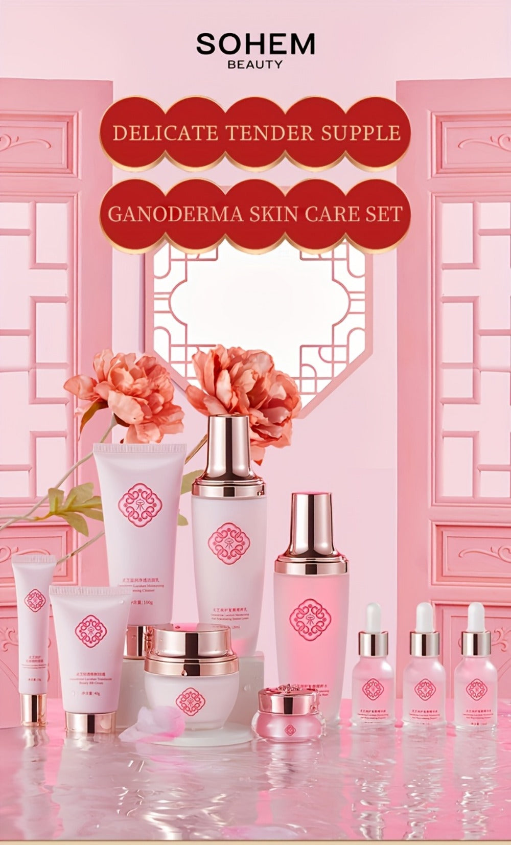 10-Piece Botanical Skincare Gift Set with Coordinated Bottles, Jars and Tubes in a Pink Presentation Box — image 9