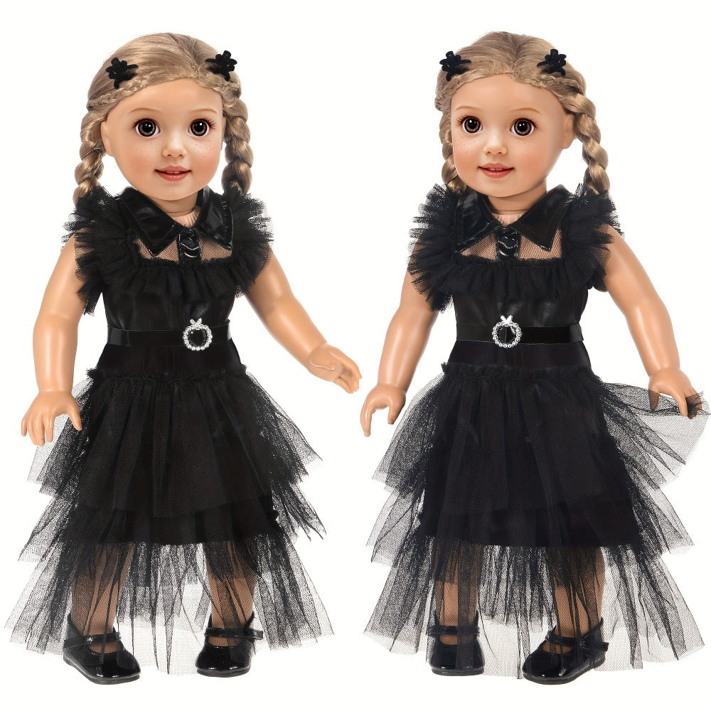18 Inch Doll Halloween Costume Black Tulle Cake Dress with Black Bow Hair Clip with the Listed Color, Size or Set Options for