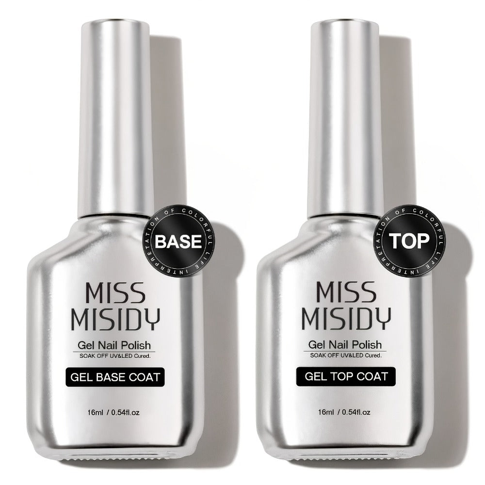 Soak-Off Gel Top Coat and Base Coat Set 2Pcs Super Shine Mirror Finish Long Lasting LED UV Lamp Gel Polish Foundation Seal Ma