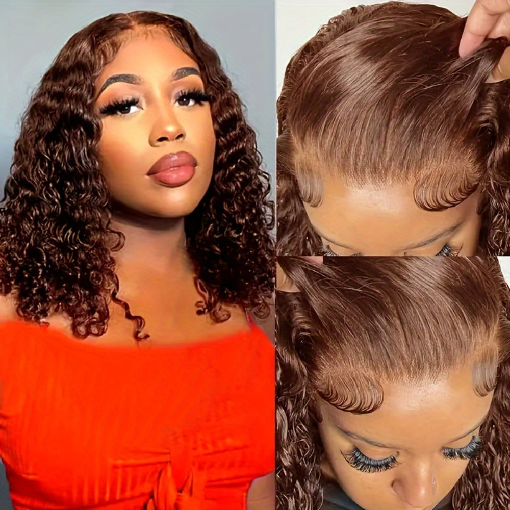 4x4 HD Lace Closure Curly Bob Wig Reddish Brown #33 Human Hair Pre-Plucked Glueless Short Bob with Baby Hair 20 Inch Warm Aub
