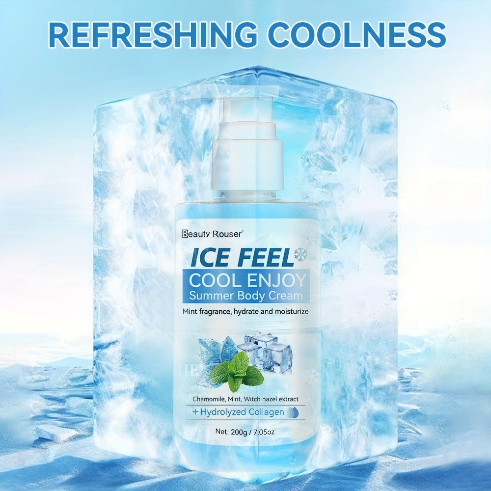 Body Cream Beauty Rouser ICE FEEL 200g Pump with Mint Chamomile Witch Hazel and Collagen Package Callouts — image 6