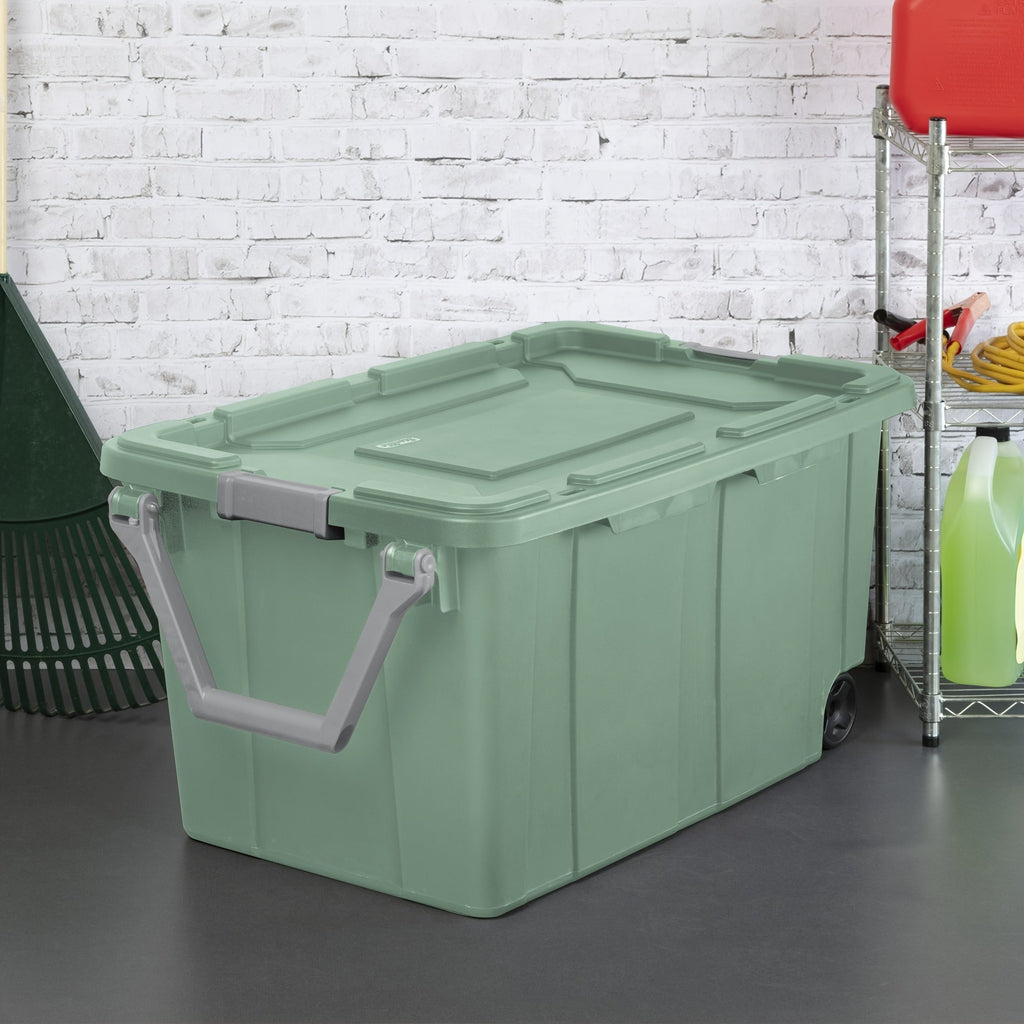 Two-Pack 40-Gallon Green Storage Bins with Latch Lids, Pull Handles and Rear Wheels for Bulk Organization — image 7