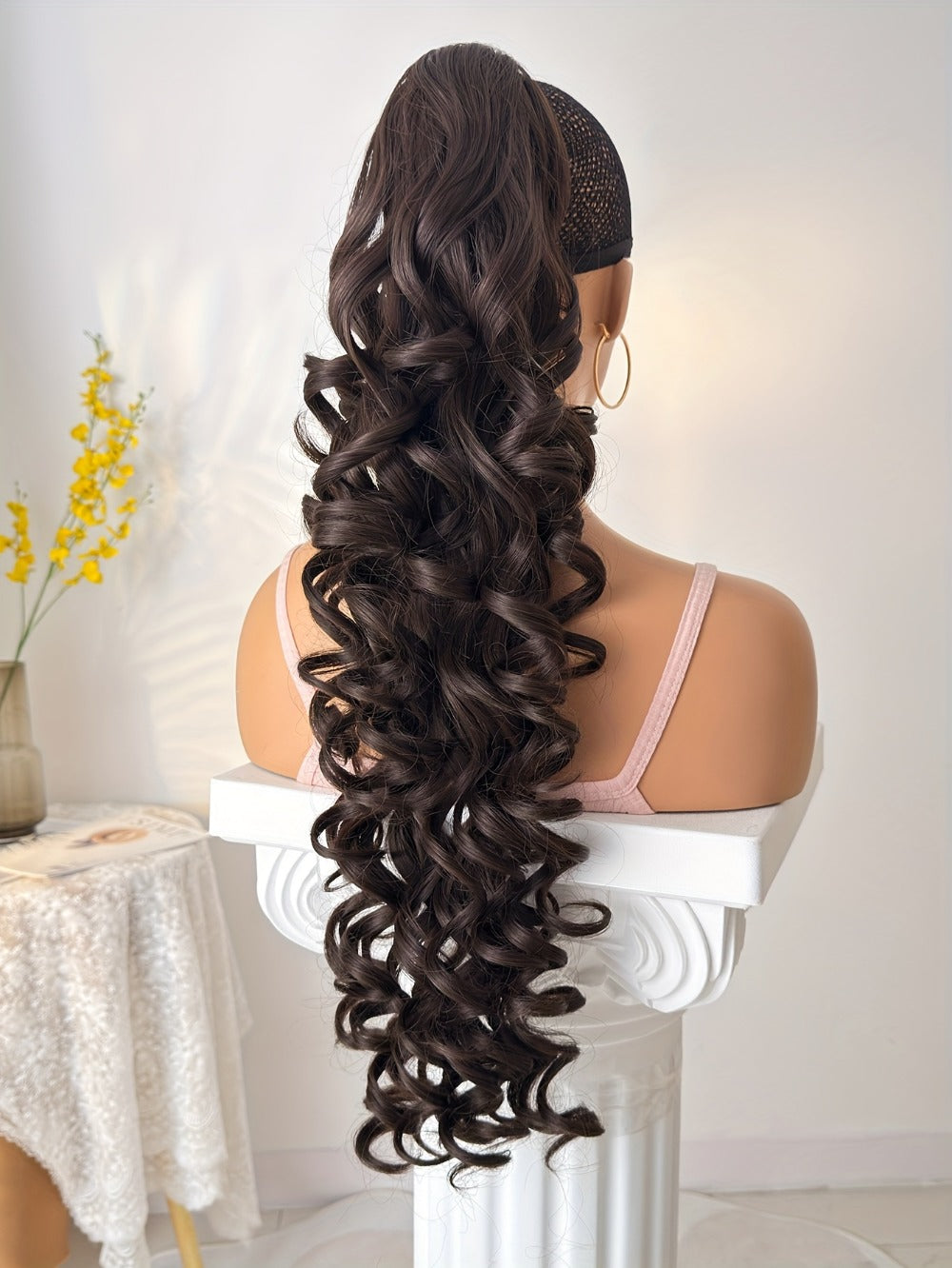 Curly Ponytail Extension 28 Inch Long Heat Resistant Synthetic Clip In Wrap Around Hairpiece Voluminous Bouncy Curls 4 Styles