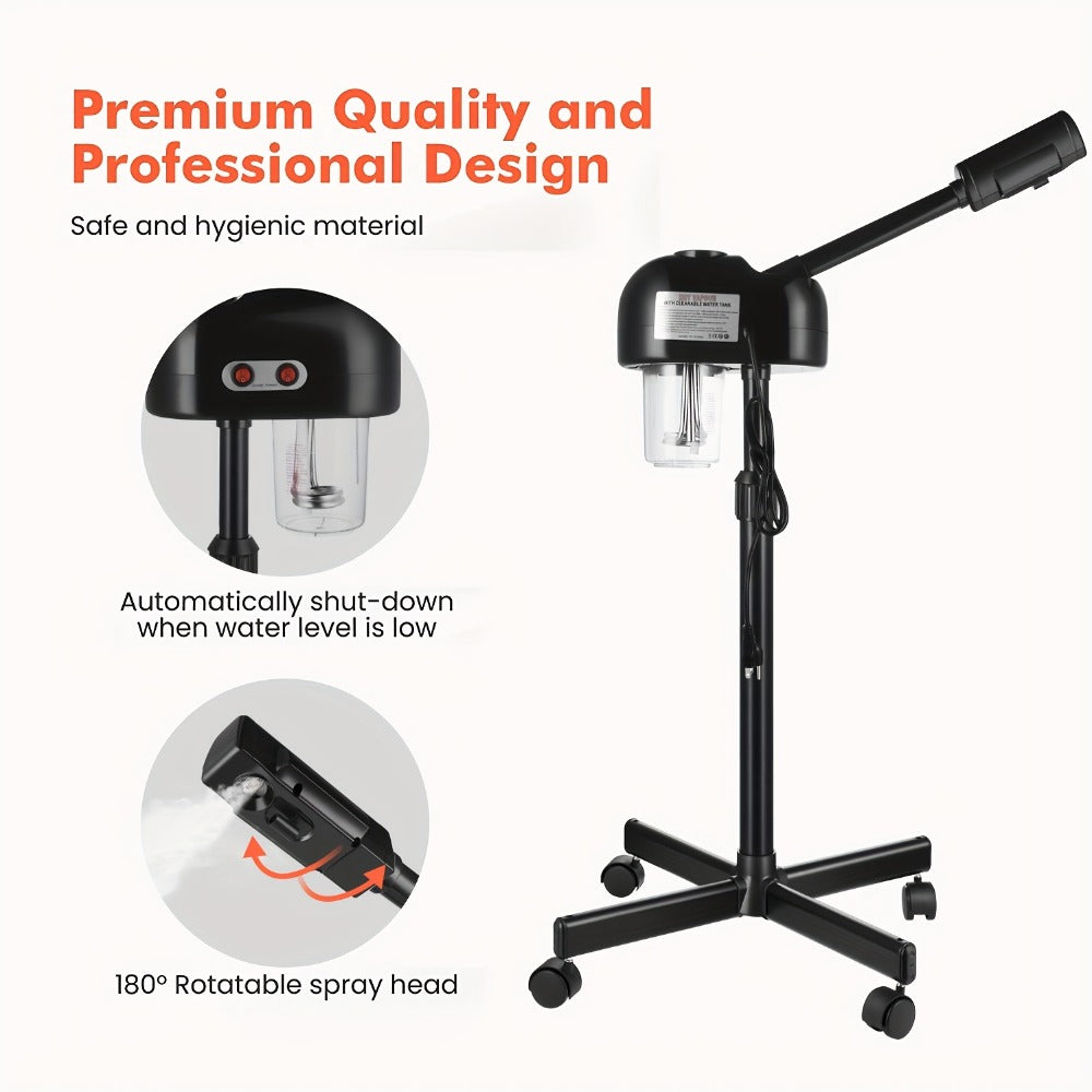 Standing Facial Steamer with Five-Wheel Rolling Base, Black or White Head and Adjustable 26.8–36.4-Inch Height — image 3