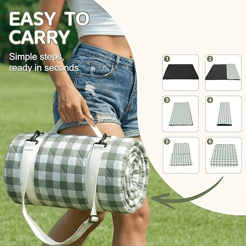 Dark Green Padded Picnic Blanket with Buckled Carry Straps, 80 x 80in Large Roll-Up Outdoor Mat — image 4
