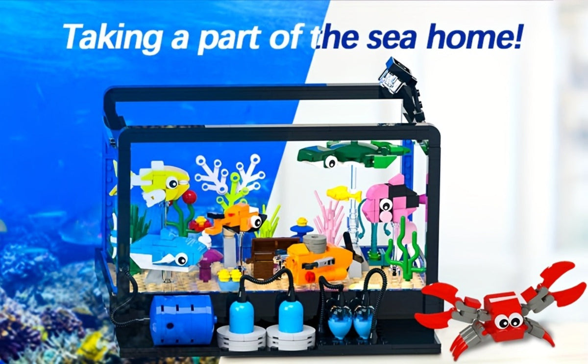 Ocean Fish Tank Building Blocks Set 501 Pcs LC8059 – LED Light Aquarium Model Whale Shark Sea Turtle Marine Life Desktop Deco