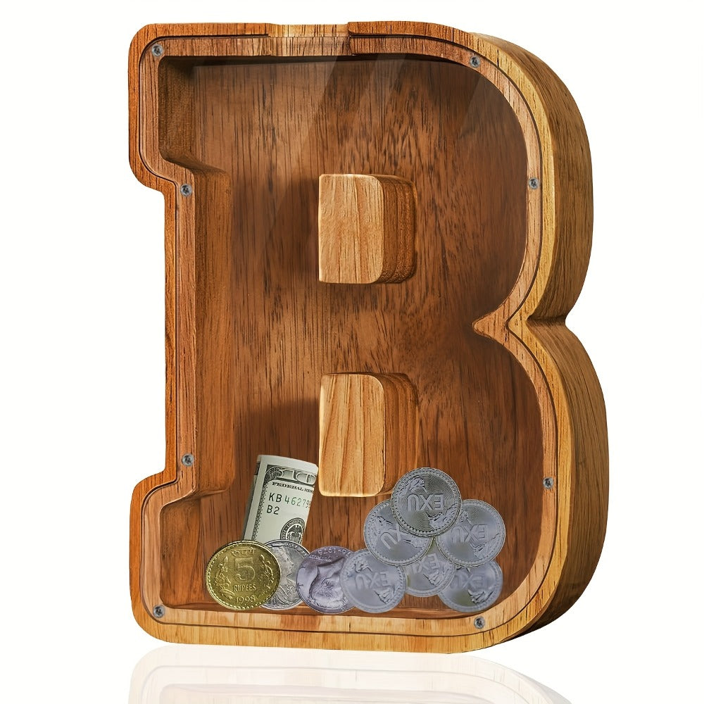 Personalized Wooden Piggy Bank for Kids – A-Z Alphabet Letter Initial Coin & Bill Savings Bank for Boys & Girls — image 6