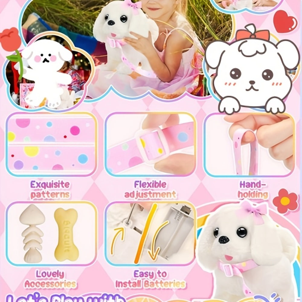 Plush Toy White Electronic Puppy with Walking, Barking, Tail-Wagging Action, Leash and Bow — image 11