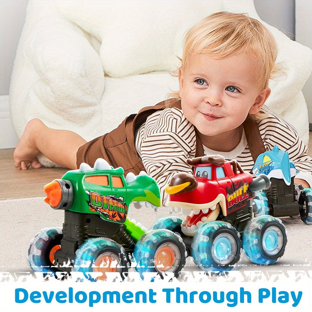 Monster Truck Toys for Toddlers 3-Pack LED Light Up Wheels Press & Go Animal Trucks Shark Bull Dinosaur — image 10