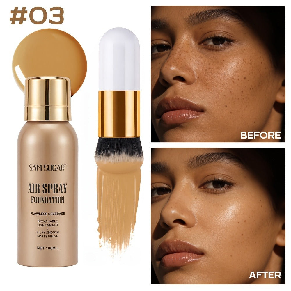 Waterproof Matte Foundation Spray Powder with Brush Set for Women – Sweat-Proof Long-Lasting Full Face Coverage Natural Finis