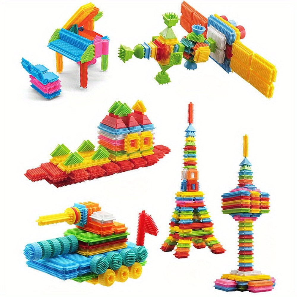 Building Block Set Bristle Construction Pieces, 150-Piece Colorful Interlocking Shapes with Storage Tub — image 16
