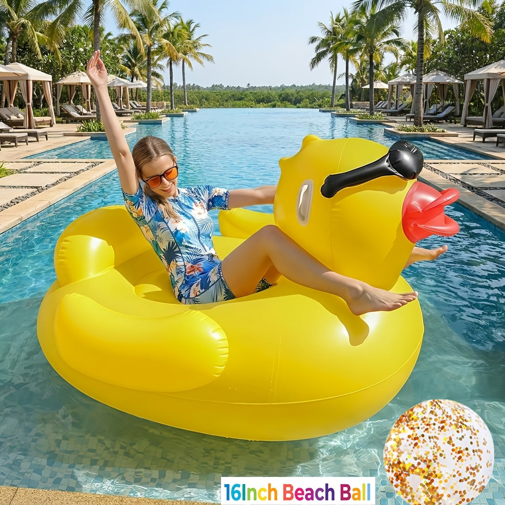 Ride-On Inflatable Pool Floats in Yellow Duck or 60-Inch Green Tank Styles with 16-Inch Beach Ball — image 9