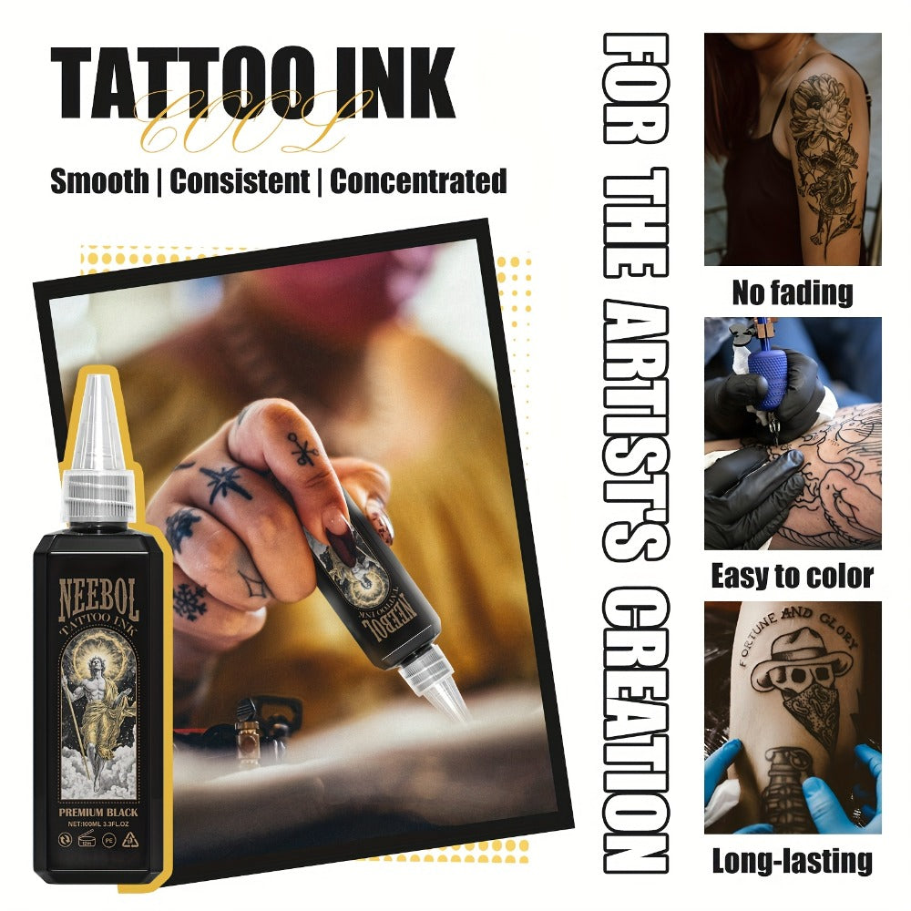 Tattoo Ink Neebol Black 3.38oz 100ml Single Bottle with Black Ink Configuration with Item-Specific Color, Capacity and Bottle