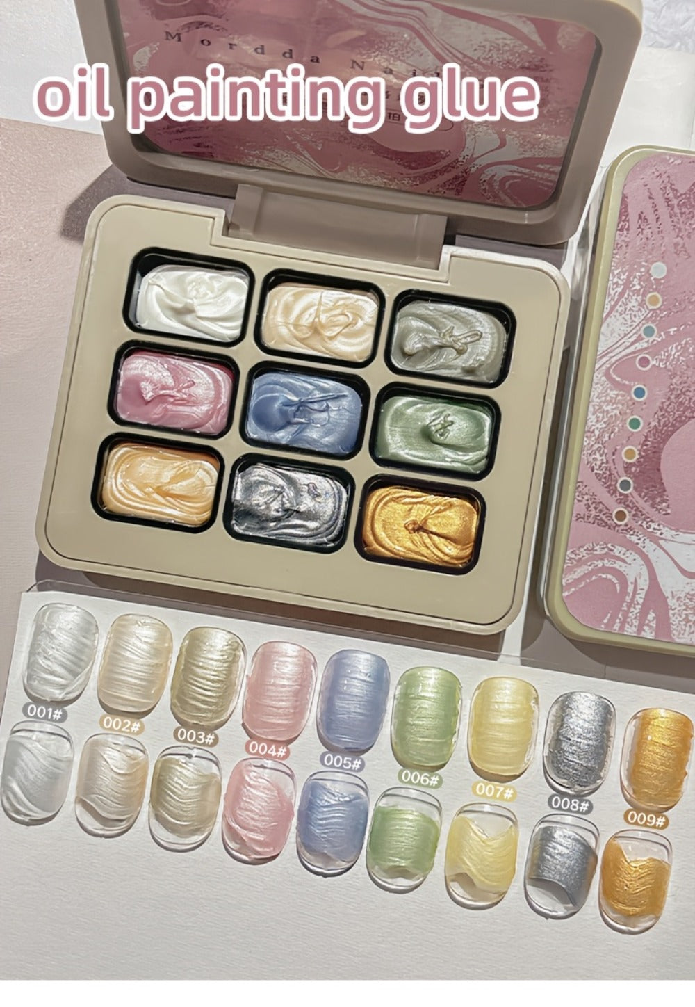Pearlescent Nail Gel 9-Grid Shell Shimmer Mother of Pearl Cream Oil Painting Gel Polish Set – Multicolor Glitter Iridescent S