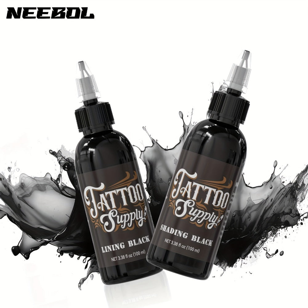 Neebol Super Black Tattoo Ink Darkest Outlining Shading Blending Fade-Resistant Professional Body Art Pigment for Artists & B