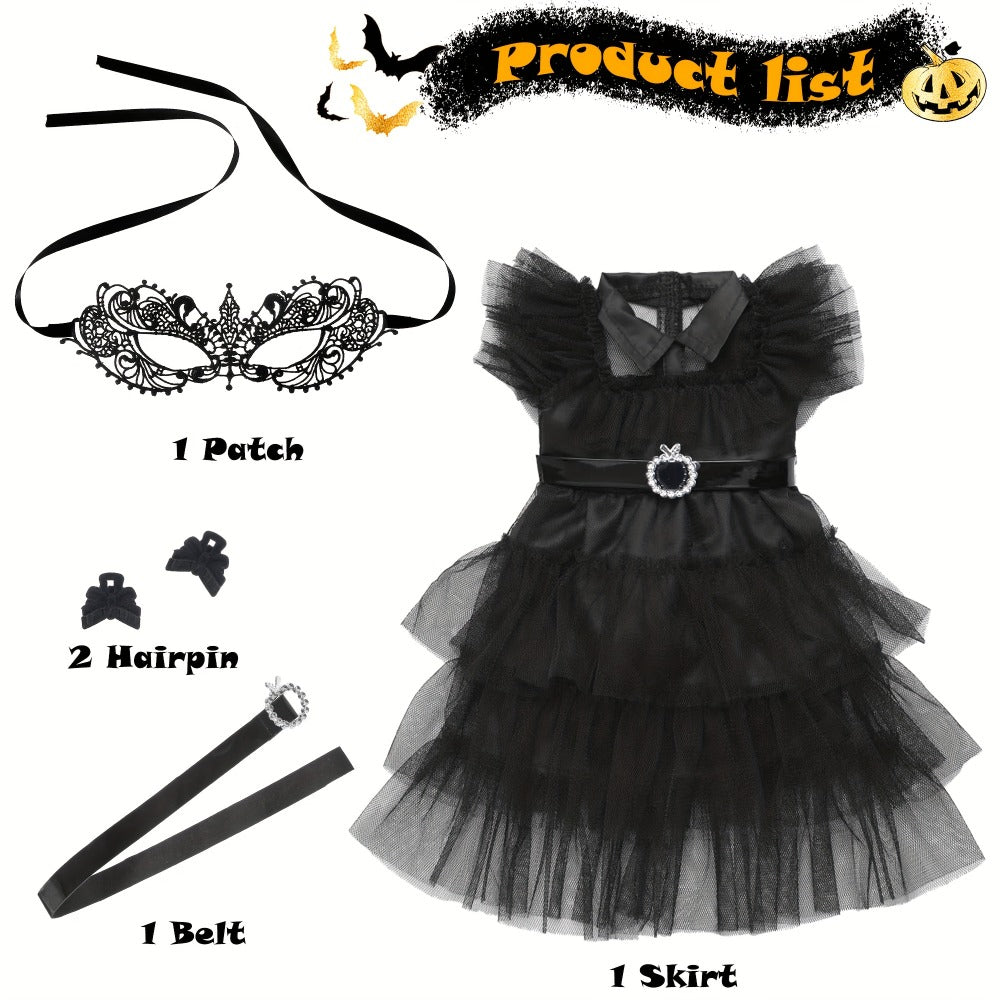 18 Inch Doll Halloween Costume Black Tulle Cake Dress with Black Bow Hair Clip with the Listed Color, Size or Set Options for