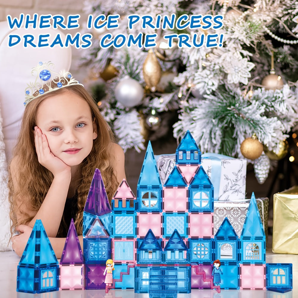 Castle Magnetic Tiles Building Set 102 or 116 Pcs, 3D STEM Sensory Blocks, Pretend Castle Playset for Preschool Boys & Girls 