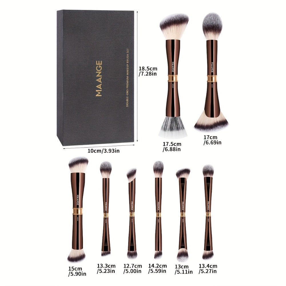 Makeup Brush Set, 8-Piece Double-Ended Collection with 16 Brush Heads, Aluminum Alloy Handles and Storage Box — image 7