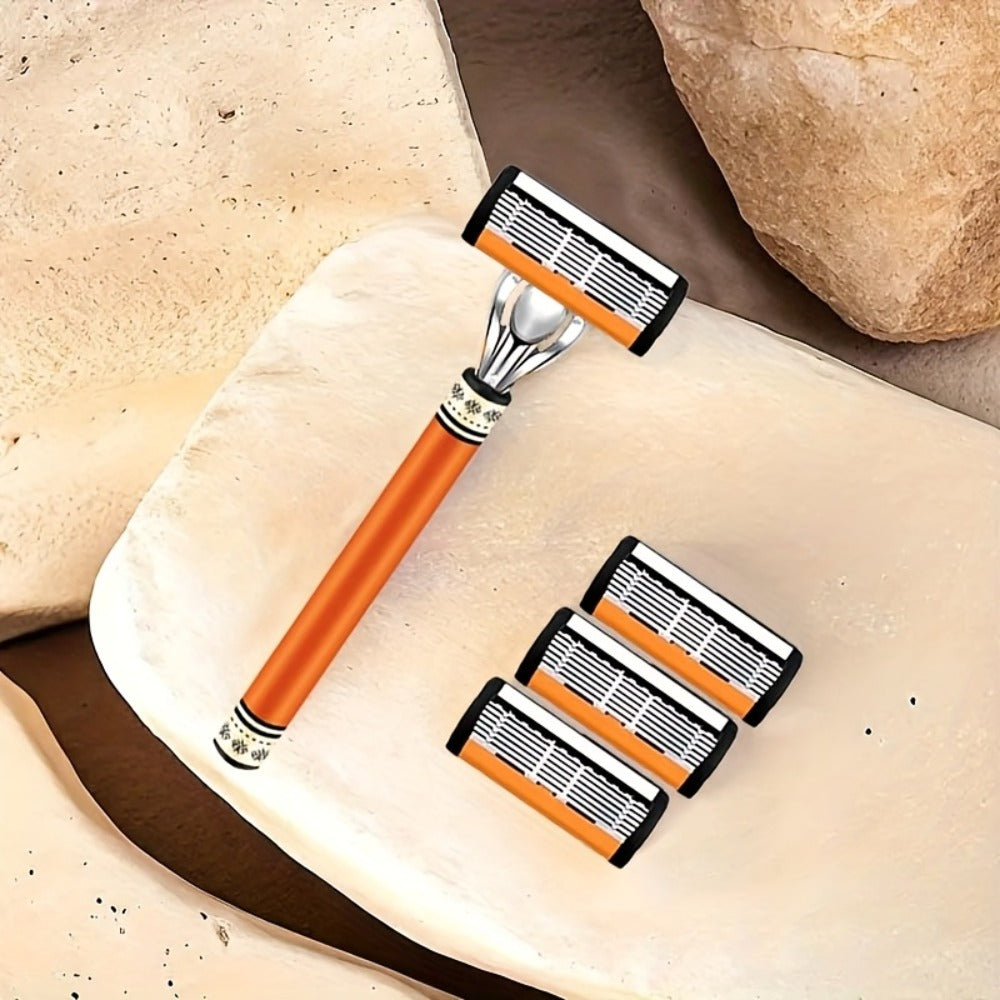 Double Edge Safety Razor Set for Men with 2 Handles & Stainless Steel Replacement Blades – Barber-Quality Close Shave Manual 