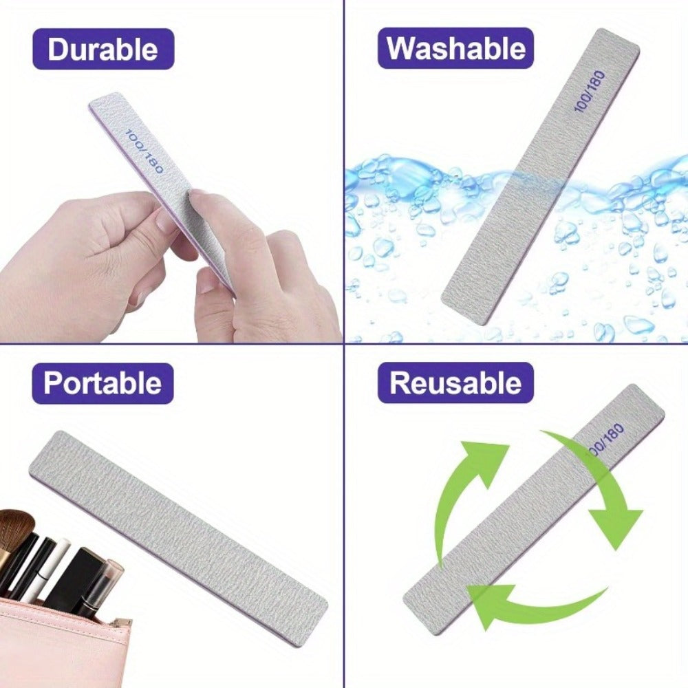 Emery Boards Nail Files 50 Pack 100 180 Grit Double Sided Professional Fingernail Filer Set Reusable for Natural Acrylic Gel 