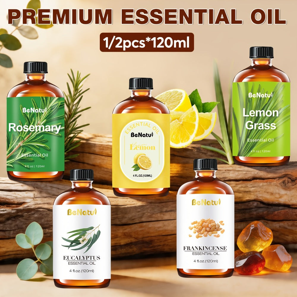 120ml Essential Oil Bottle with Frankincense, Lemon, Lemongrass or Rosemary Labels and 1- or 2-Bottle Options — image 1