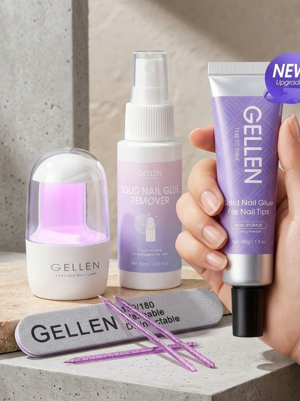 Press-On Nail Glue Gel Kit 30g with UV Lamp – Strong Long-Lasting Solid Nail Glue, 60ml Remover & Buffer for False Nails — im