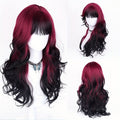 Long Curly Wig Black Red Highlights 28 Inch Wavy Synthetic Rose Net Cap Glamorous Voluminous Hair for Women Cosplay Party Hal